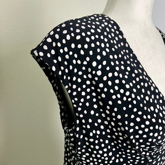 Chaps‎ Black & White Polka Dot Cap Sleeve Retro Midi Dress Size Medium - Picture 4 of 10